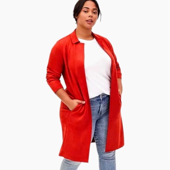 TORRID Plus Size Tandoori Spice Long Suede Coat Size 2X - Picture 3 of 16